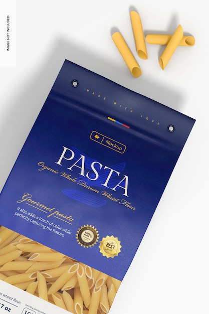 Mockup di sacchetto di carta per pasta, primi piani