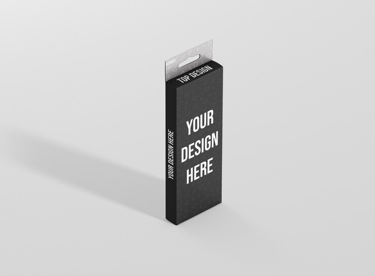 mockup di scatola appendiabiti alta sottile