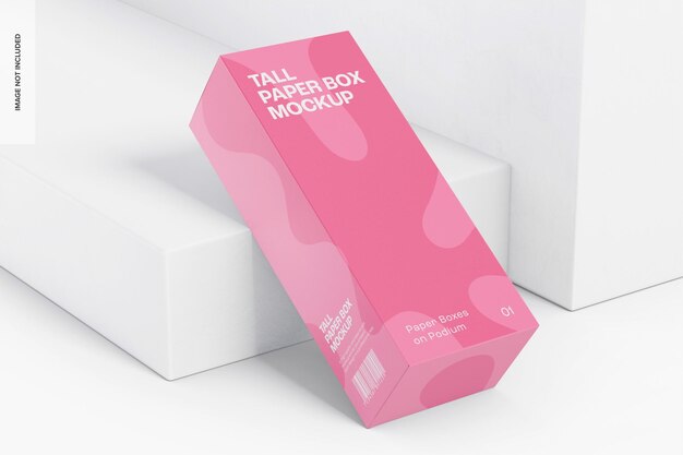 Mockup di scatola di carta alta rettangolare, appoggiato