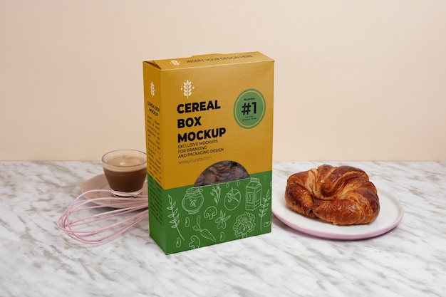 Mockup di scatola di cereali per la colazione sul tavolo