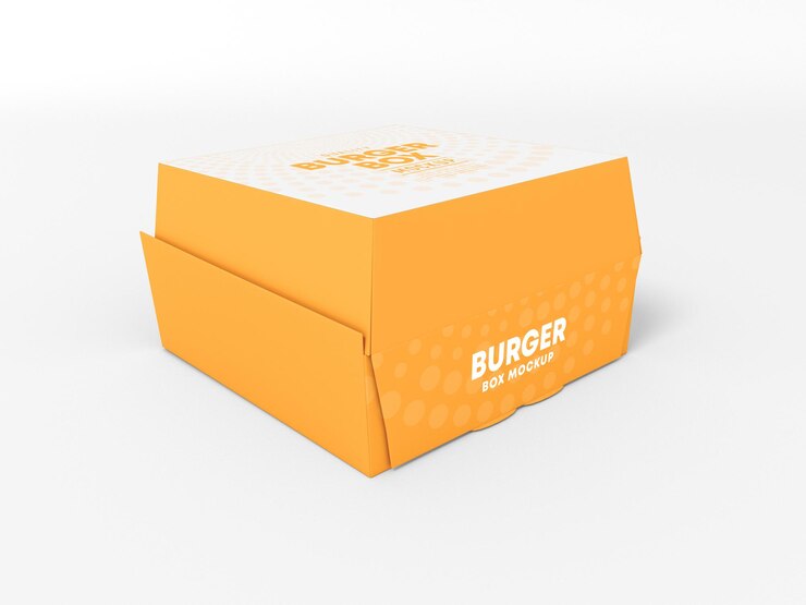 PSD mockup di scatola di hamburger per fast food in carta usa e getta da asporto