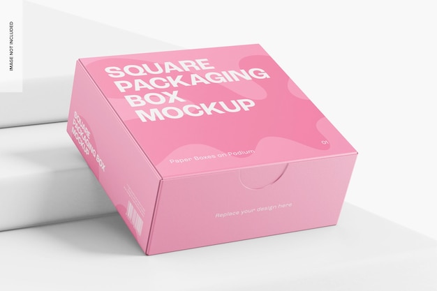 Mockup di scatola di imballaggio quadrata, appoggiato