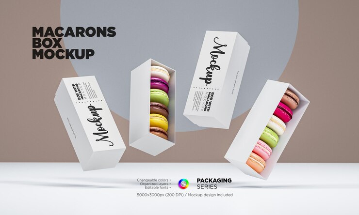 Mockup di scatola di macarons in rendering 3d