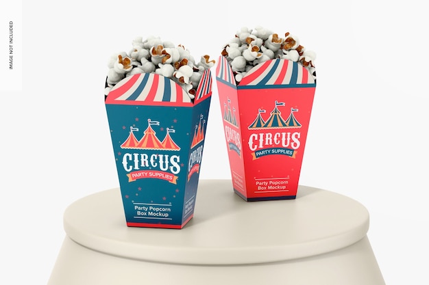 Mockup di scatola di popcorn per feste sul podio