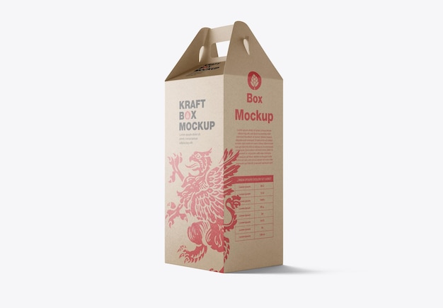 Mockup di scatola kraft con rendering 3D maniglia