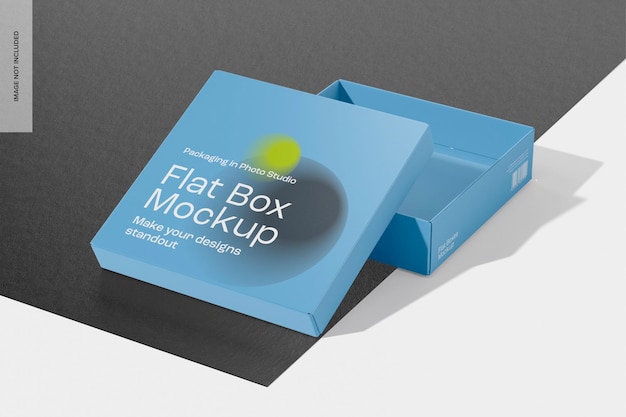 Mockup di scatola piatta, vista da destra