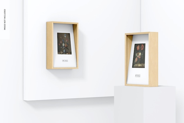 Mockup di scatole da parete per esposizioni, vista a sinistra