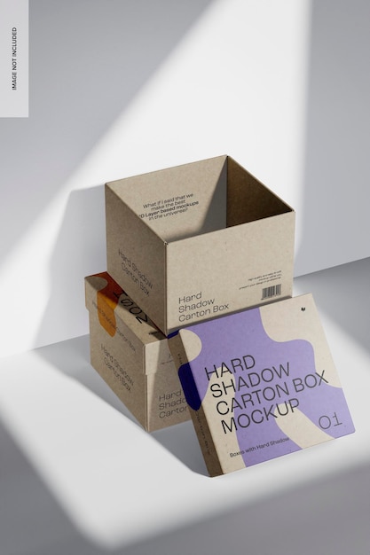 Mockup di scatole di cartone di ombra dura, veduta dall'alto