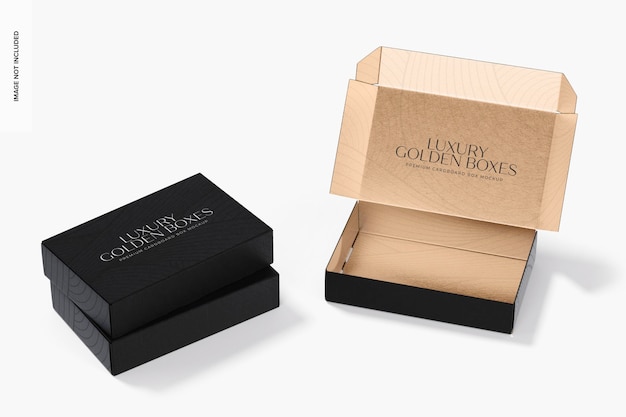 Mockup di scatole di cartone premium, vista a sinistra
