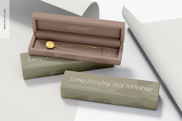 Mockup di scatole di gioielli lunghi di lusso, impilati