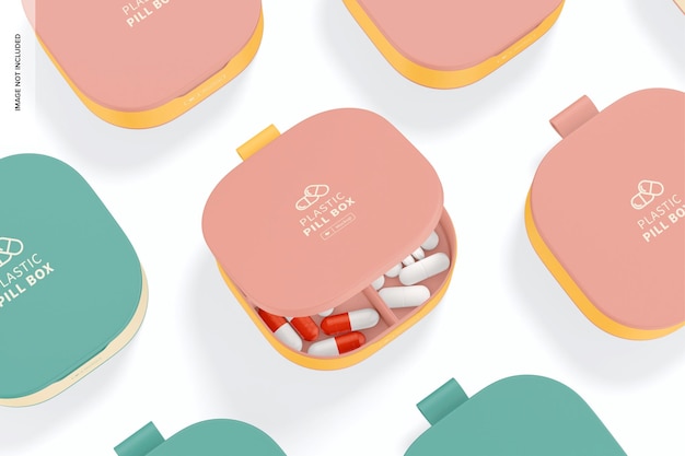 Mockup di scatole per pillole in plastica, mosaico