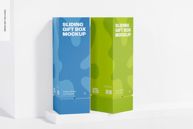 Mockup di scatole regalo scorrevoli, vista a sinistra