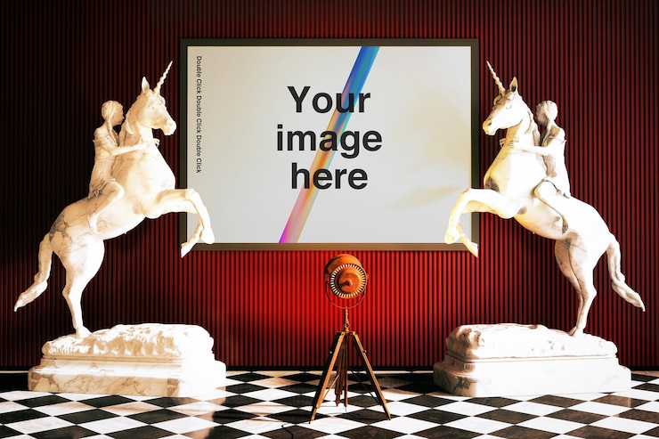 PSD mockup di scena del museo della galleria surreale