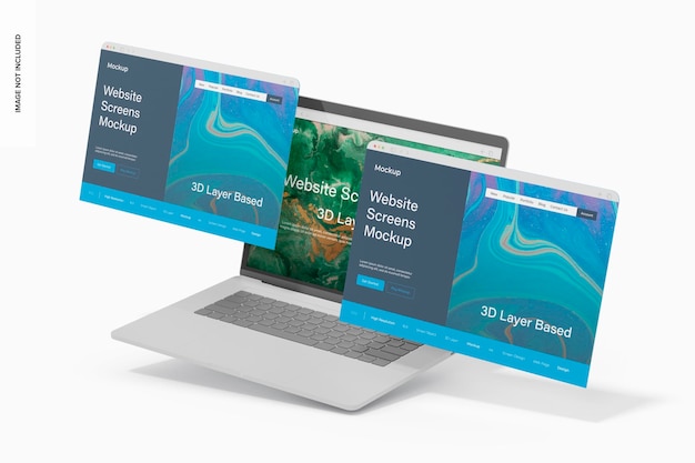 Mockup di schermate del sito Web del computer portatile, prospettiva