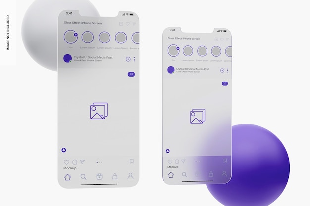 Mockup di schermi iPhone effetto vetro, vista sinistra