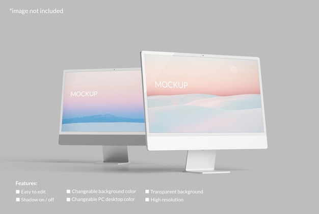 Mockup di schermo desktop per doppio PC minimalista