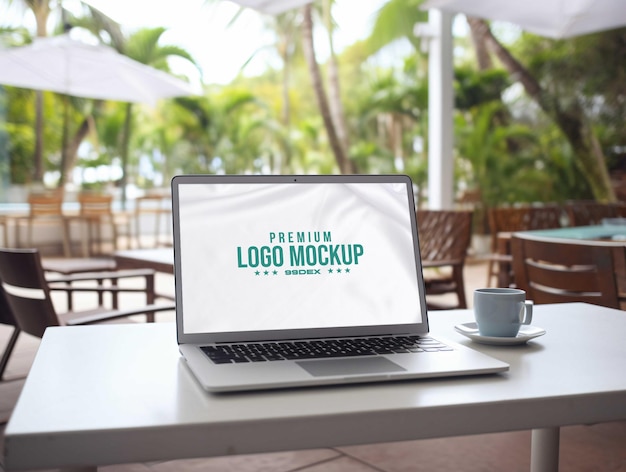 Mockup di schermo per laptop per ufficio all'aperto PSD