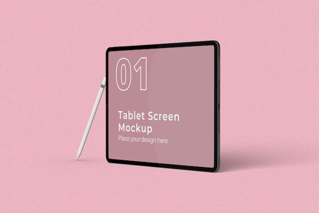 Mockup di schermo Tablet paesaggio con vista a destra della matita