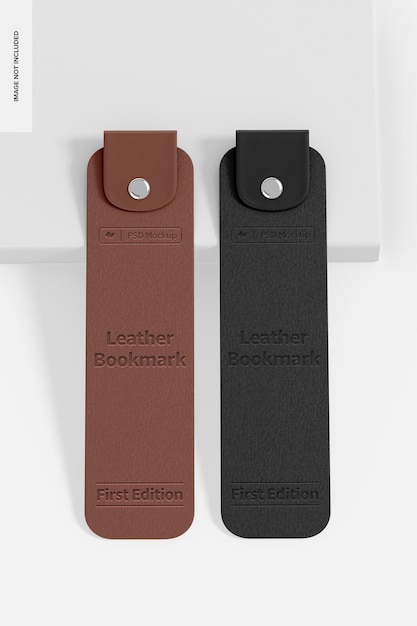 Mockup di segnalibri in pelle, appoggiato