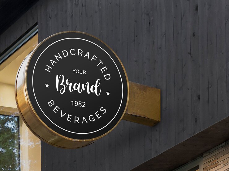 Mockup di segno rotondo appeso a parete stradale