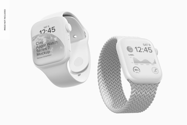 Mockup di set di Apple Watch serie 7 in argilla, galleggiante