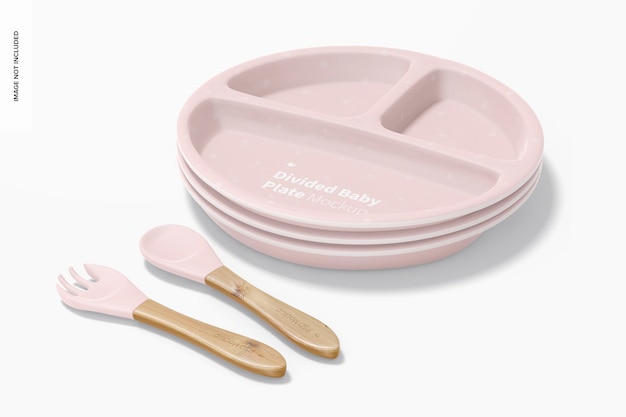 Mockup di set di piatti per bambini in silicone diviso, impilati