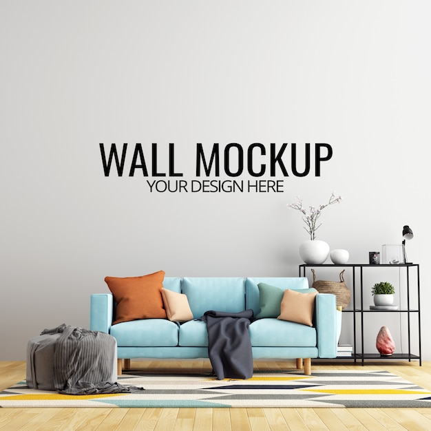 Mockup di sfondo muro interno soggiorno con mobili e decorazioni