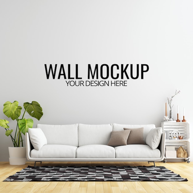 Mockup di sfondo muro interno soggiorno con mobili e decorazioni
