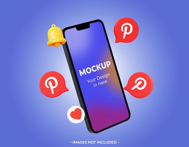 Mockup di smartphone 3d con icona di Pinterest