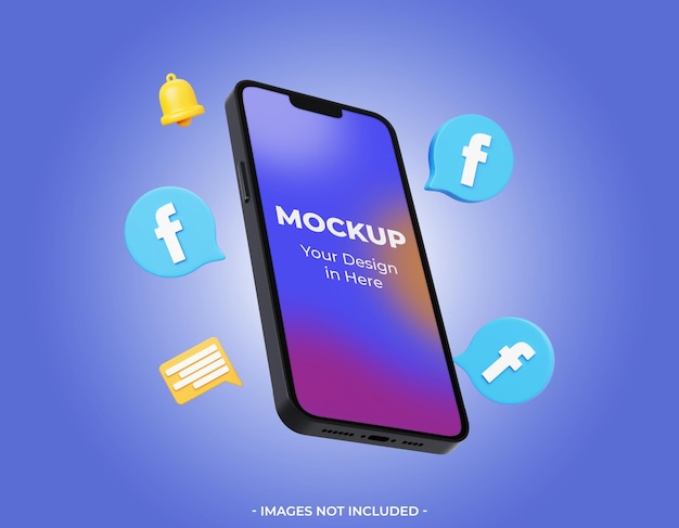 Mockup di smartphone 3d con l'icona di facebook