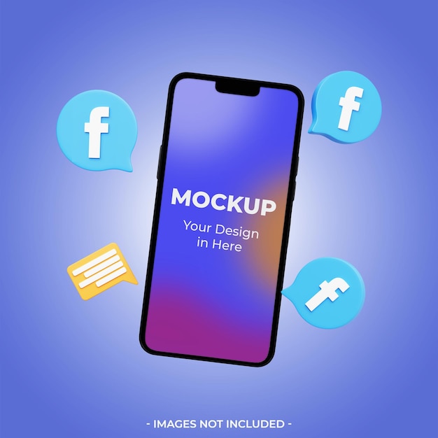 Mockup di smartphone 3d con l'icona di facebook