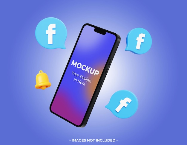 Mockup di smartphone 3d con l'icona di facebook