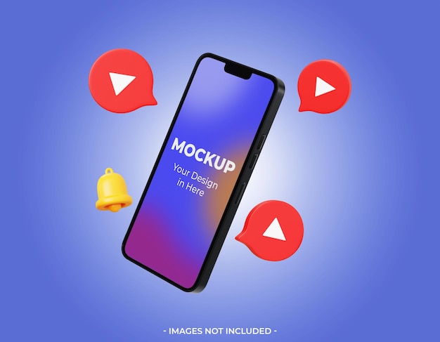 Mockup di smartphone 3d con l'icona di youtube