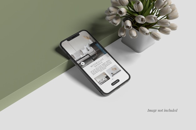 Mockup di smartphone accanto al tulipano