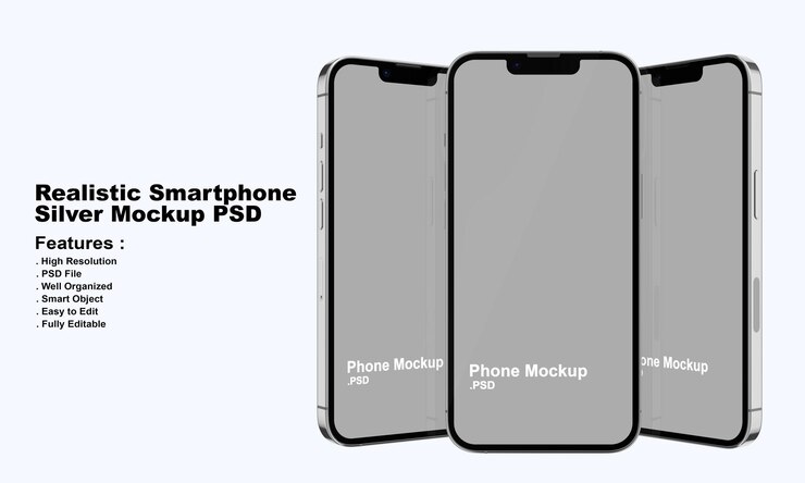 Mockup di smartphone argento premium realistico