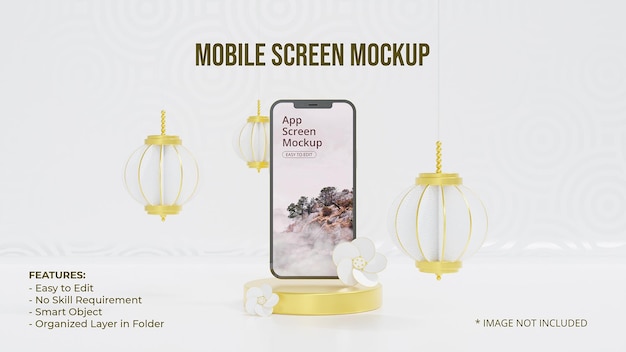 mockup di smartphone con decorazioni cinesi