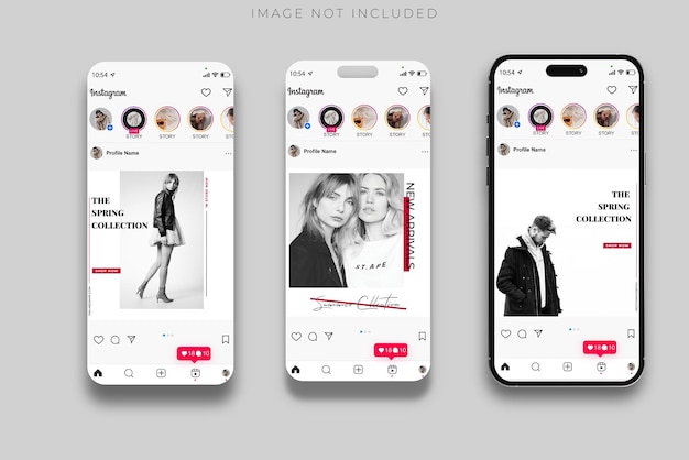 Mockup di smartphone con interfaccia di posta sui social media Mockup della pagina dell'app mobile dei social media modello di pagina per l'utente carousel post feed modello di interfaccia dell'app cellulare sul social network
