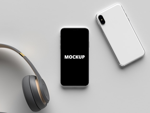 Mockup di smartphone con le cuffie