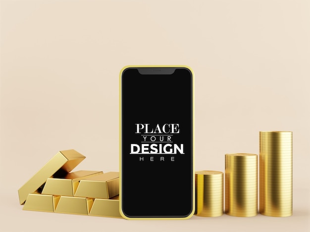 Mockup di smartphone con schermo vuoto con oro