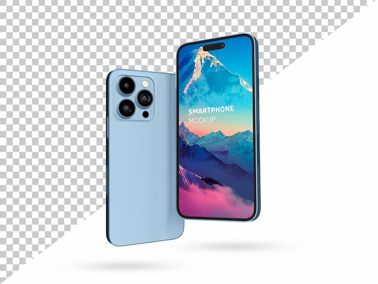 PSD mockup di smartphone iphone 14 pro max per il marchio dell'interfaccia utente di app e siti web. 2 telefoni davanti e dietro