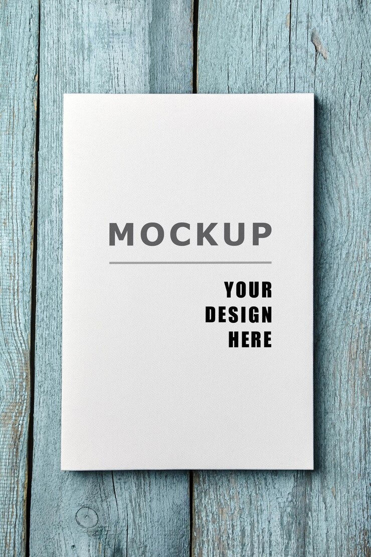 Mockup di stampa su tela su vecchia superficie di legno azzurro