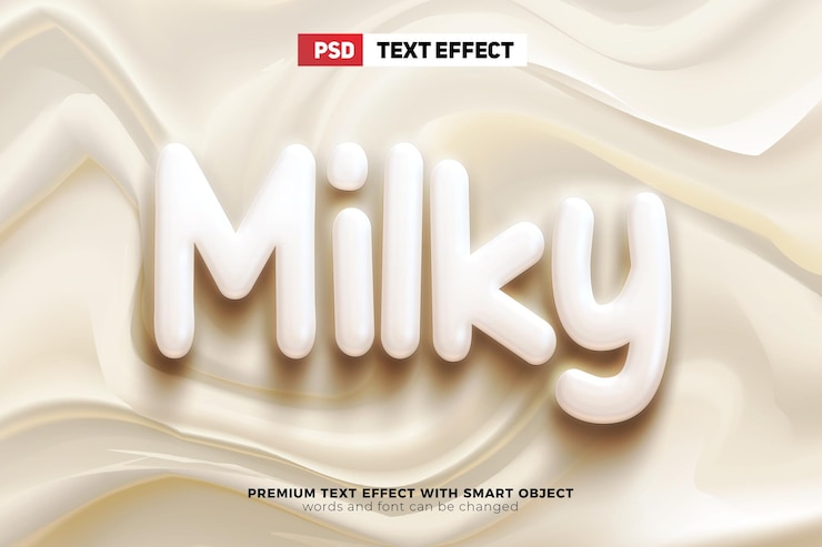 PSD mockup di stile effetto testo modificabile 3d lucido liquido bianco caramella lattiginosa dolce