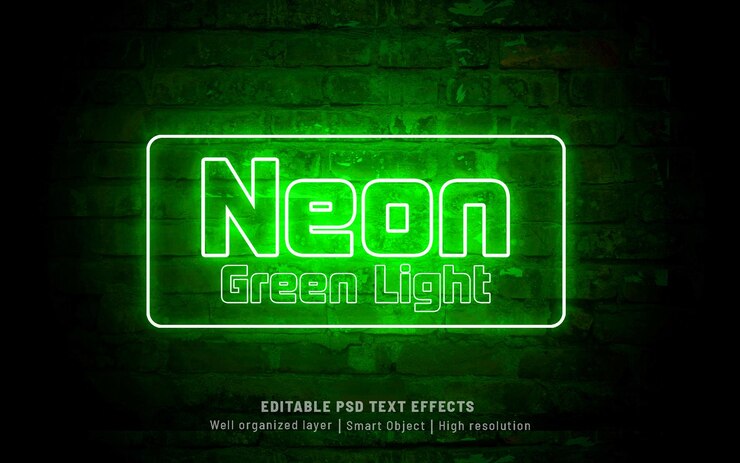 Mockup di stile effetto testo modificabile con luce verde al neon