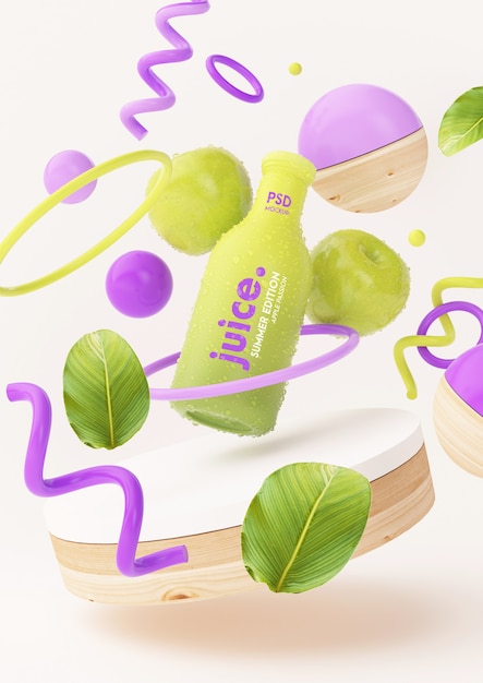 Mockup di succo di mela con oggetti astratti