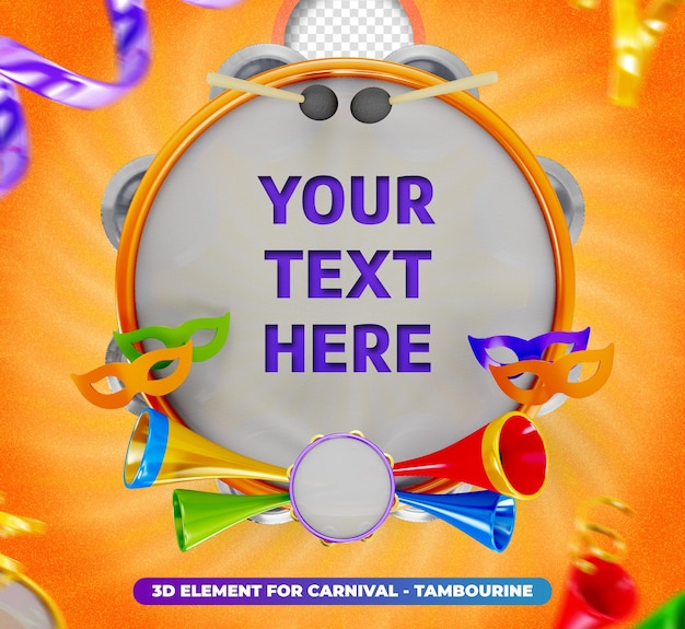 Mockup di tamburello 3D nel rendering 3D per il carnevale in Brasile