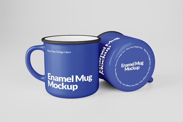 Mockup di tazza di smalto in blu con testo e spazio di progettazione