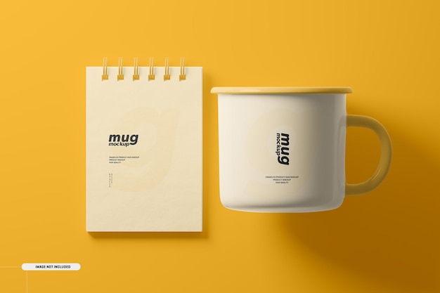 Mockup di tazza e taccuino smaltati