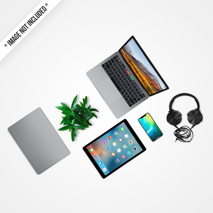 PSD mockup di tecnologia vista dall'alto
