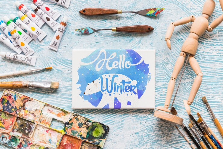 PSD mockup di tela con materiali pittorici