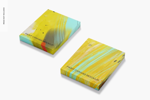 Mockup di tela per pittura verticale 4:5, vista da sinistra